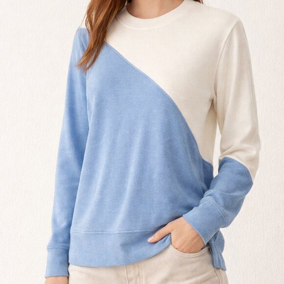 summersalt Tops - Summersalt Softest French Terry Colorblock Sweatshirt Blue Cream Small